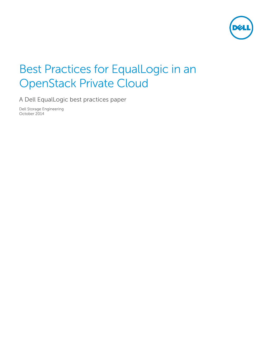 Best Practices for Equallogic in an Openstack Private Cloud
