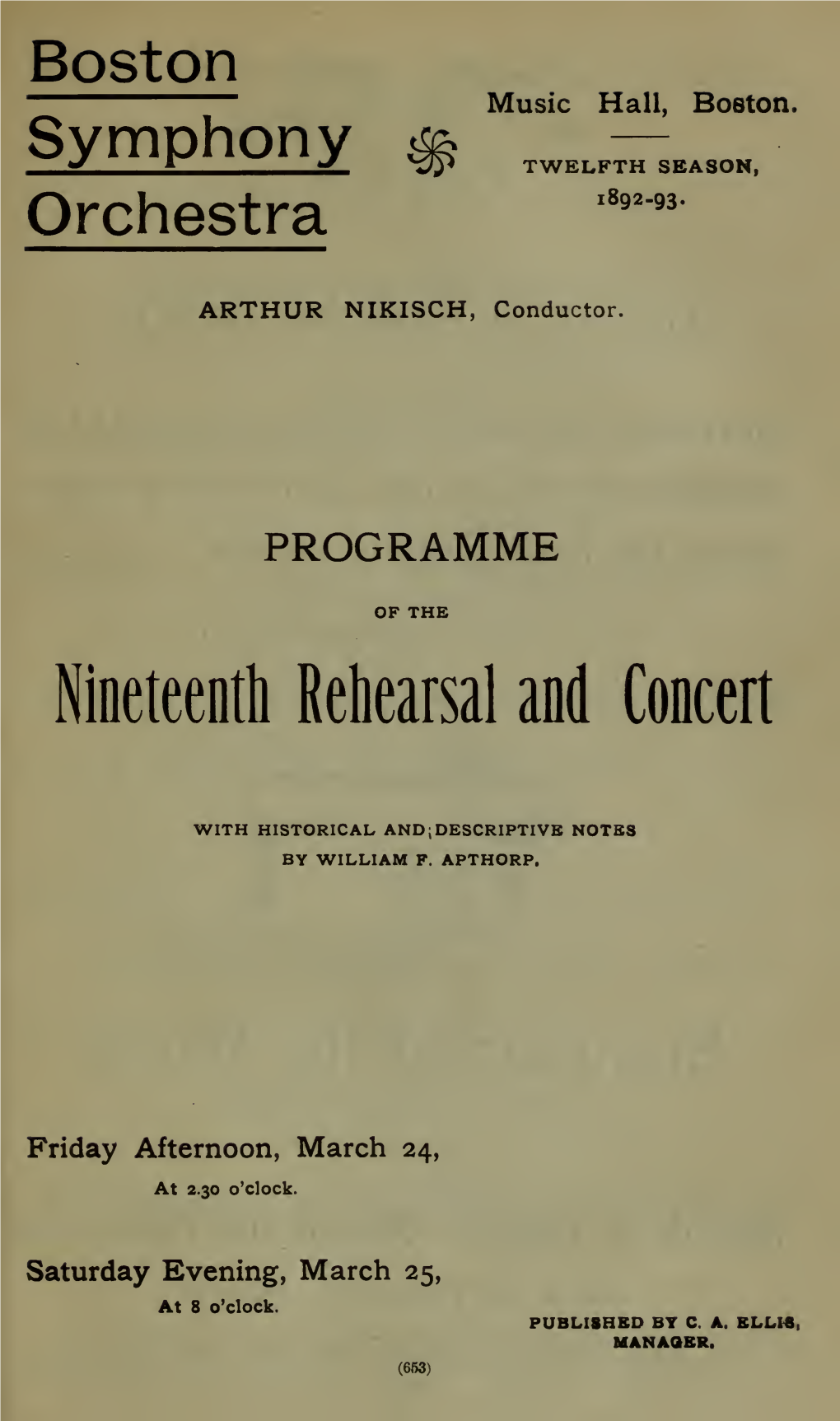 Boston Symphony Orchestra Concert Programs, Season 12, 1892-1893