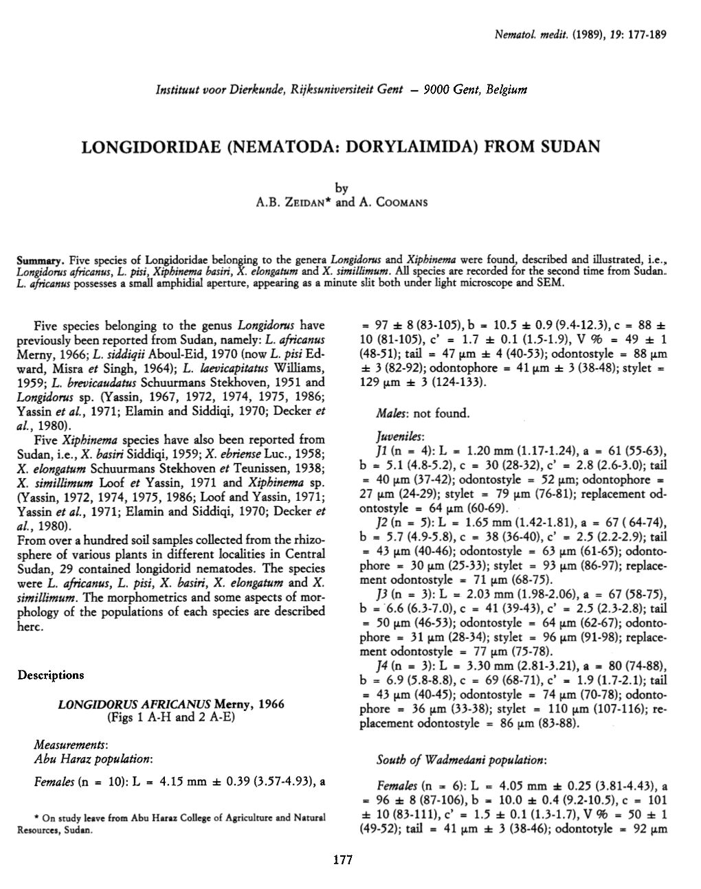 Longidoridae (Nema Toda: Dorylaimida) from Sudan