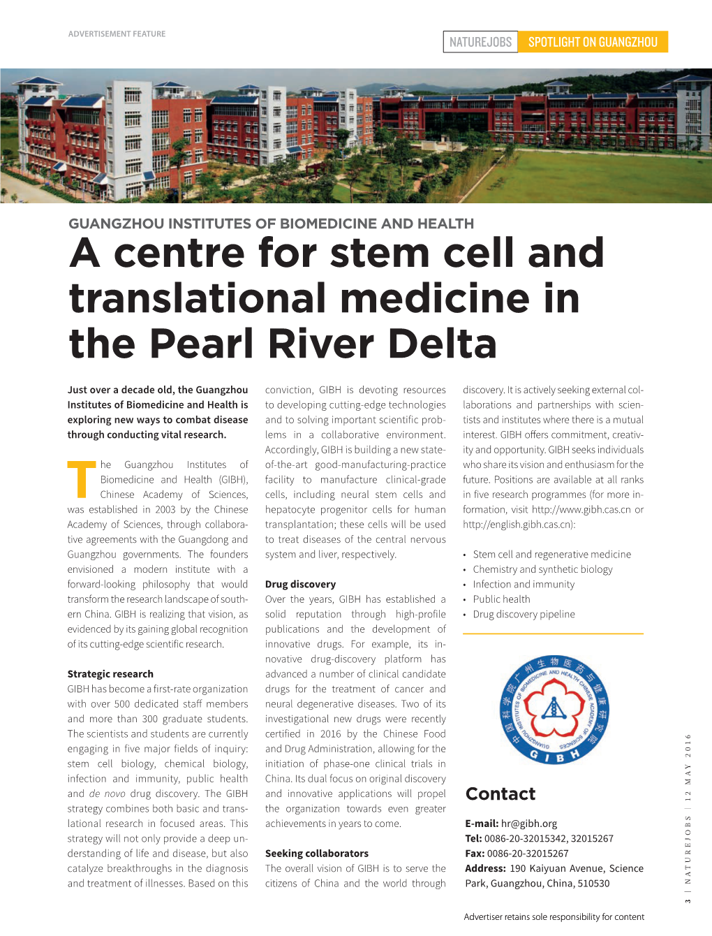 A Centre for Stem Cell and Translational Medicine in the Pearl River Delta