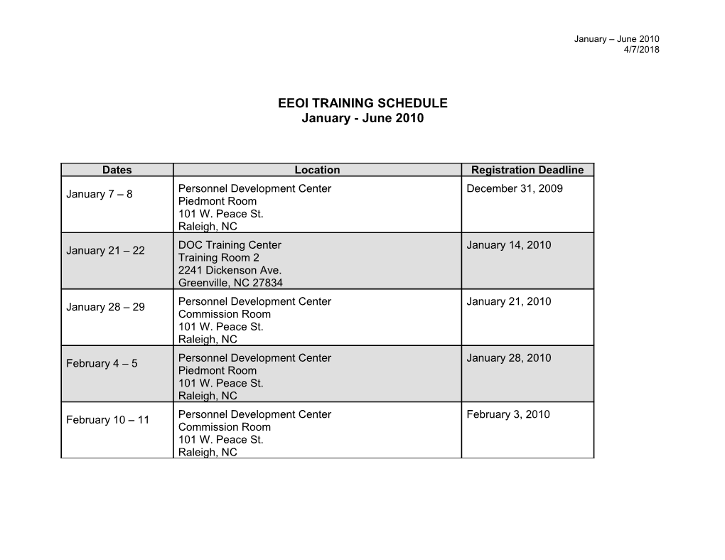 Eeoi Training Schedule