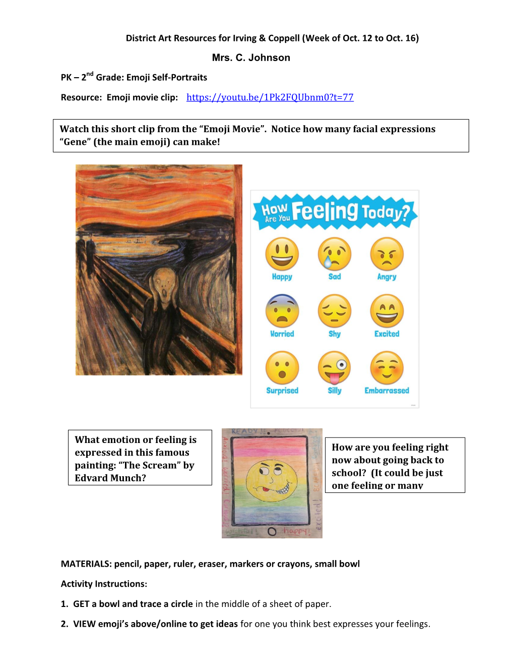 District Art Resources for Irving & Coppell (Week of Oct. 12 to Oct. 16