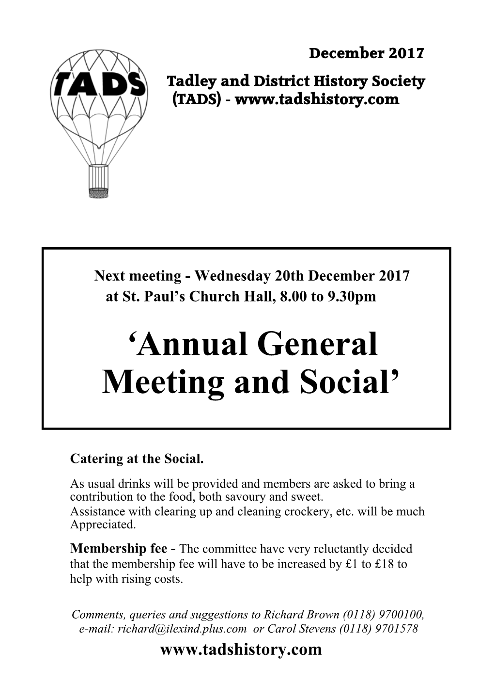 December 2017 Tadley and District History Society (TADS)