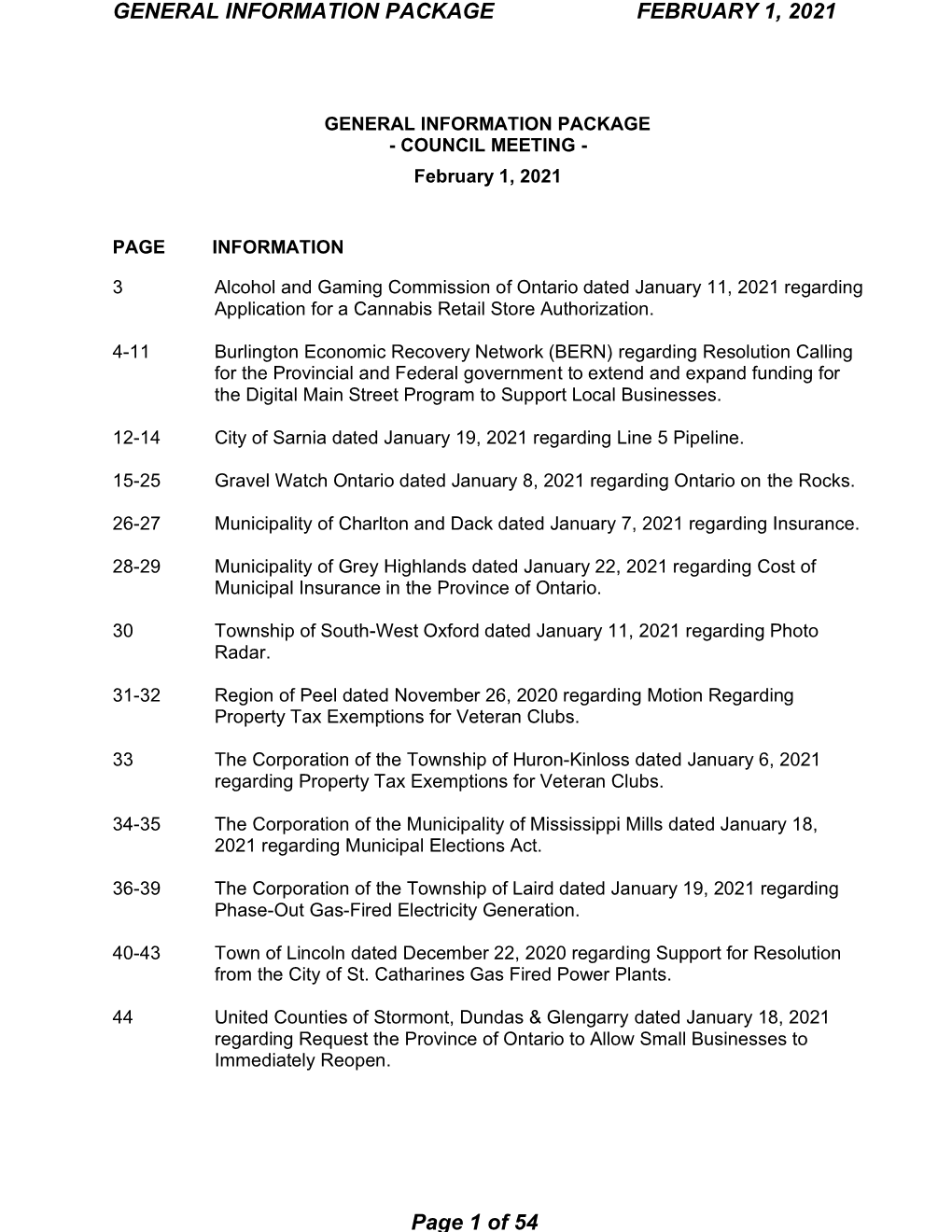 GENERAL INFORMATION PACKAGE FEBRUARY 1, 2021 Page 1