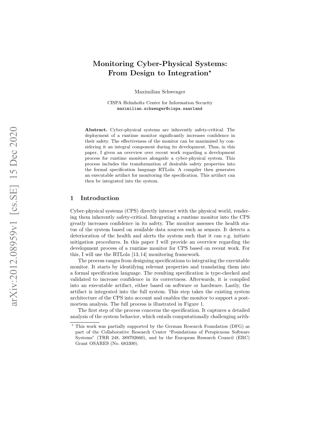 Monitoring Cyber-Physical Systems: from Design to Integration 3