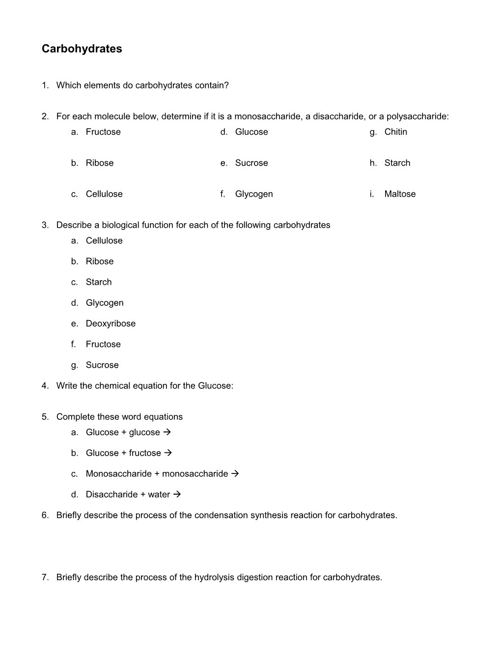 1. Which Elements Do Carbohydrates Contain?