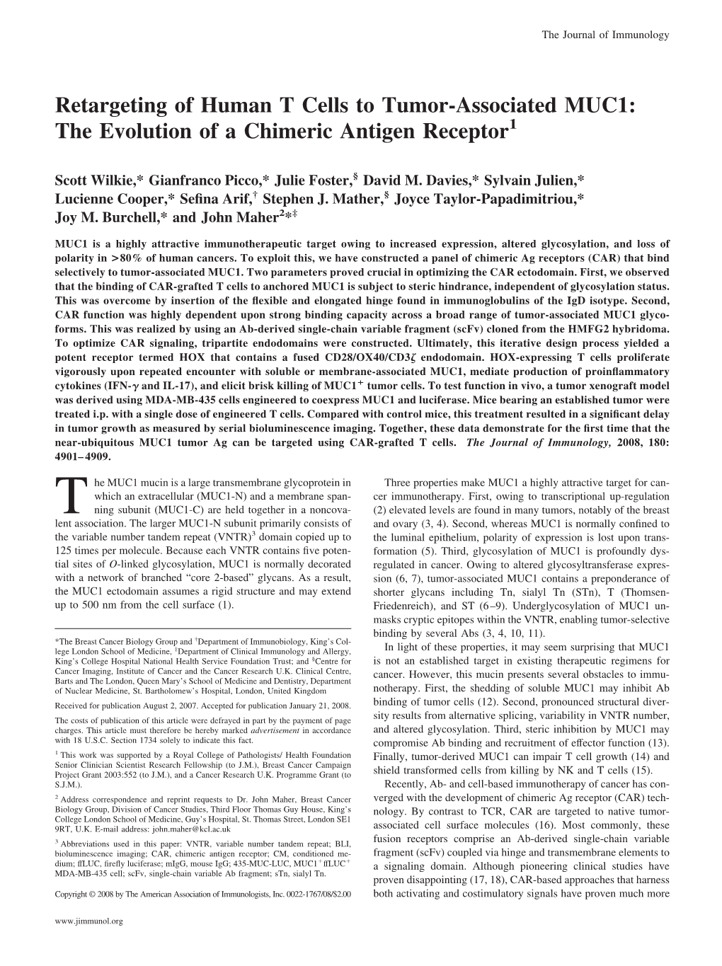 Chimeric Antigen Receptor a Tumor-Associated MUC1