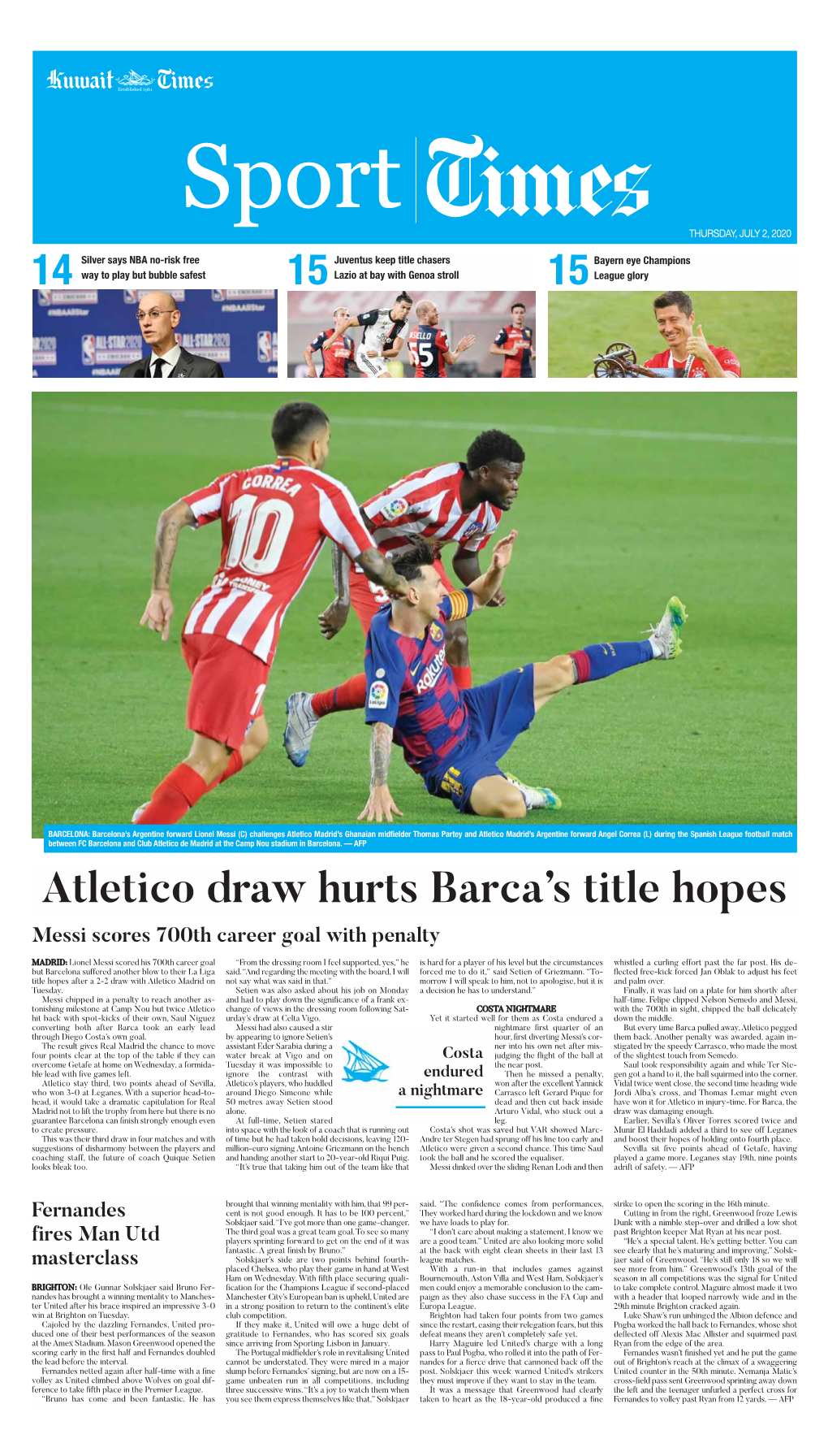 Atletico Draw Hurts Barca's Title Hopes