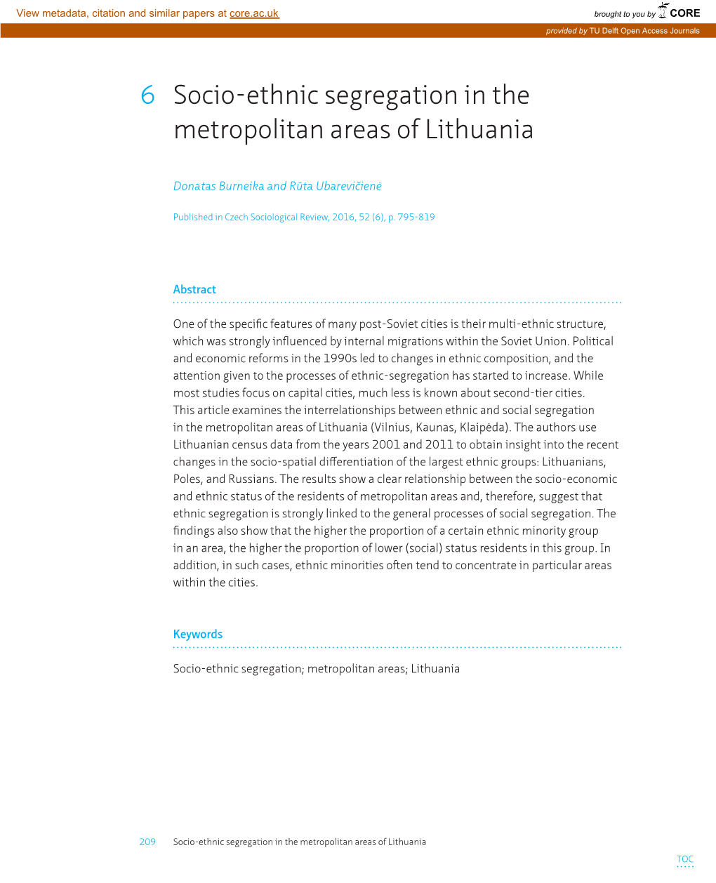 6 Socio-Ethnic Segregation in the Metropolitan Areas of Lithuania