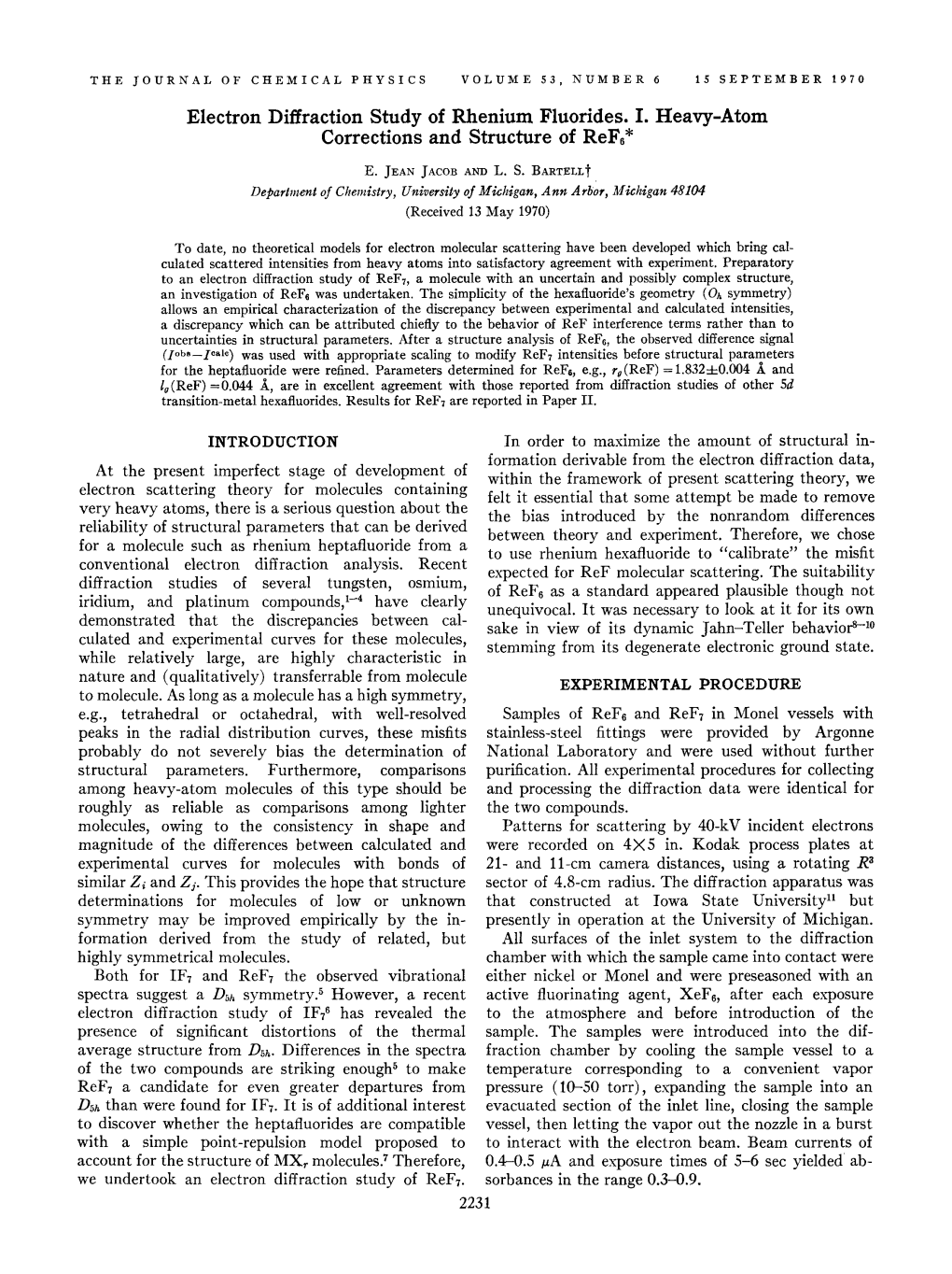 Electron Diffraction Study of Rhenium Fluorides. I. Heavy-Atom Corrections and Structure of Ref6*