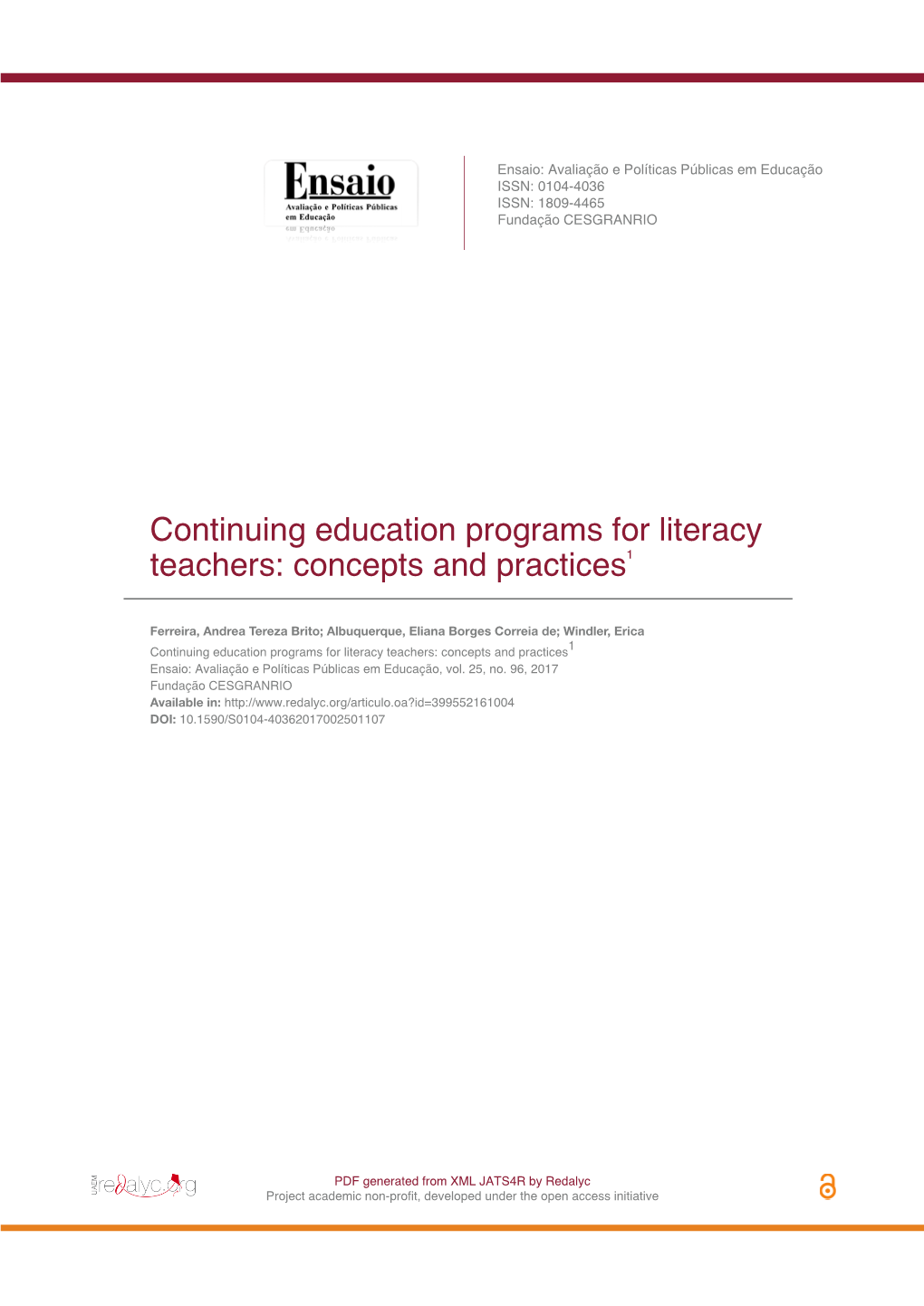 Continuing Education Programs for Literacy Teachers: Concepts and Practices1