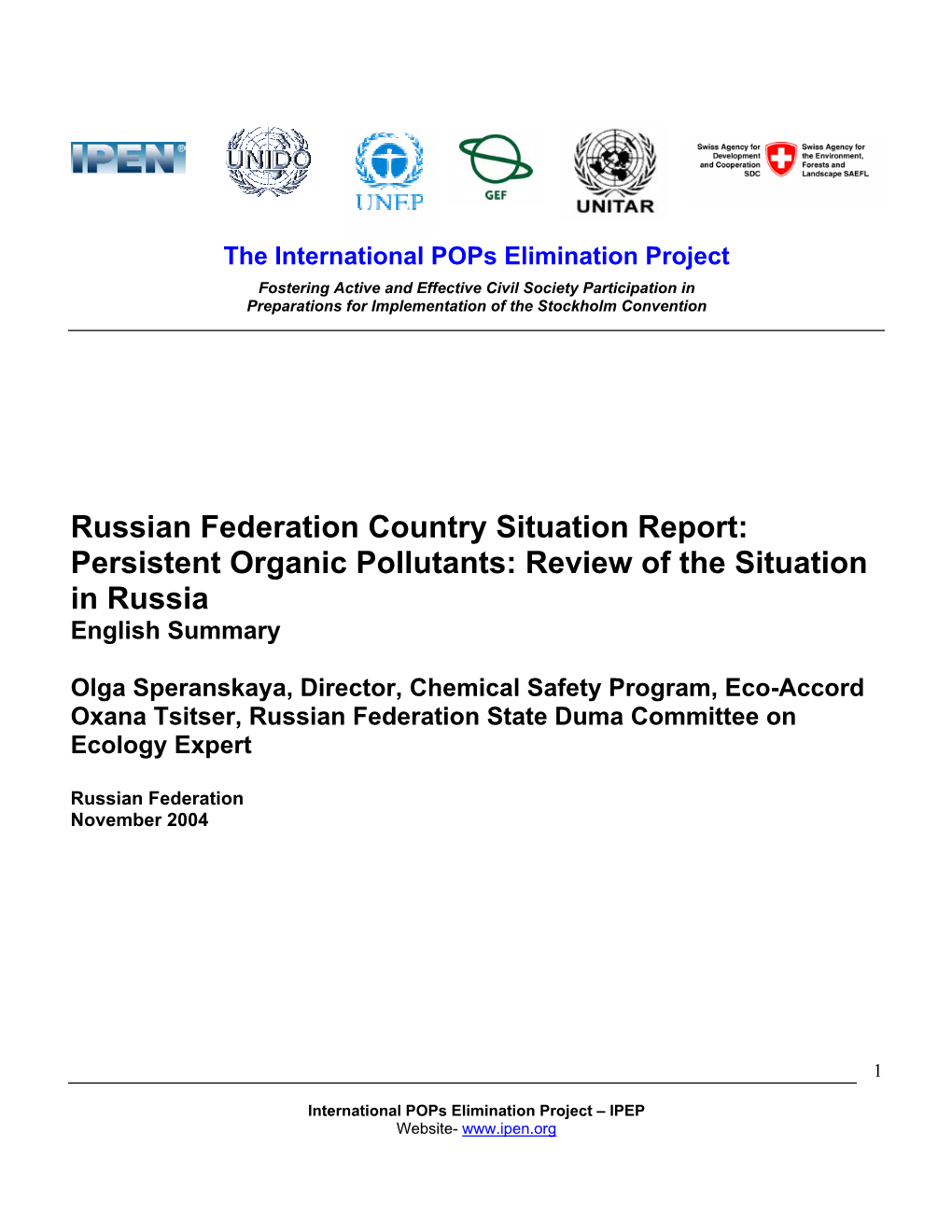 Persistent Organic Pollutants: Review of the Situation in Russia English Summary