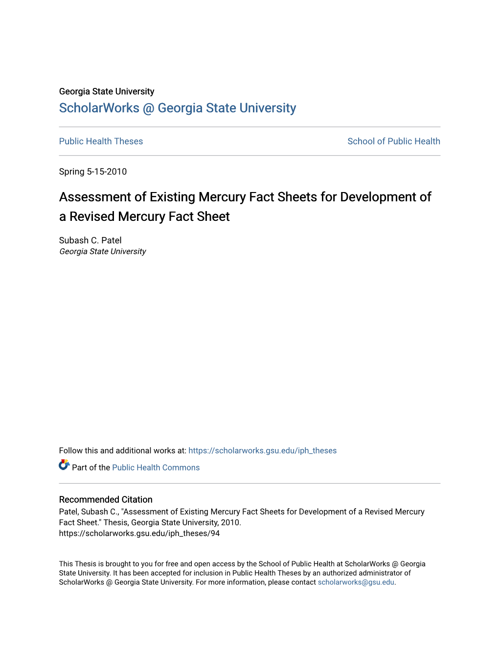 Assessment of Existing Mercury Fact Sheets for Development of a Revised Mercury Fact Sheet