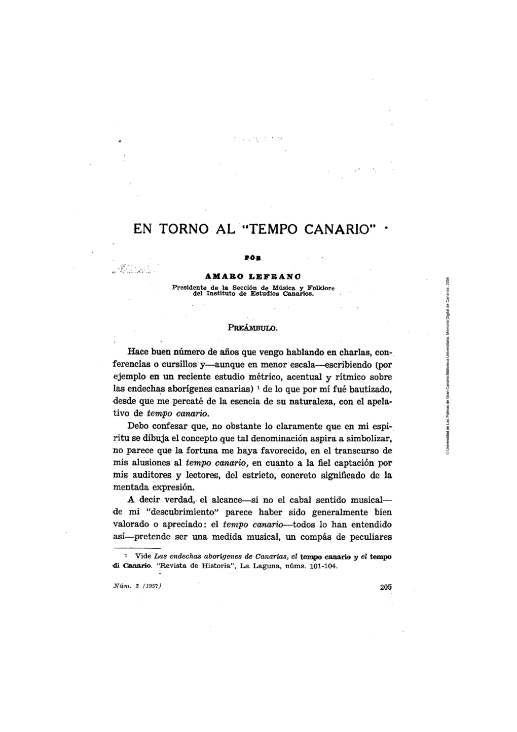 EN TORNO AL "TEMPO CANARIO" 11 Rotación I Tow De ~6Zede Los Compases Elegidos.@Or Ctosa, Escribir ,