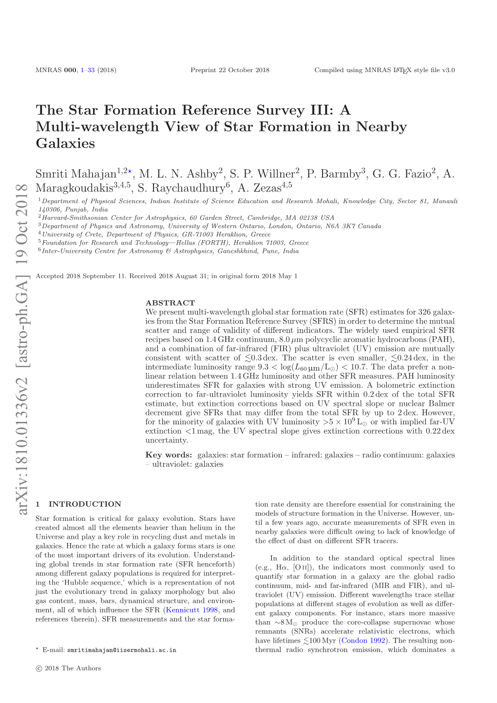 A Multi-Wavelength View of Star Formation in Nearby Galaxies