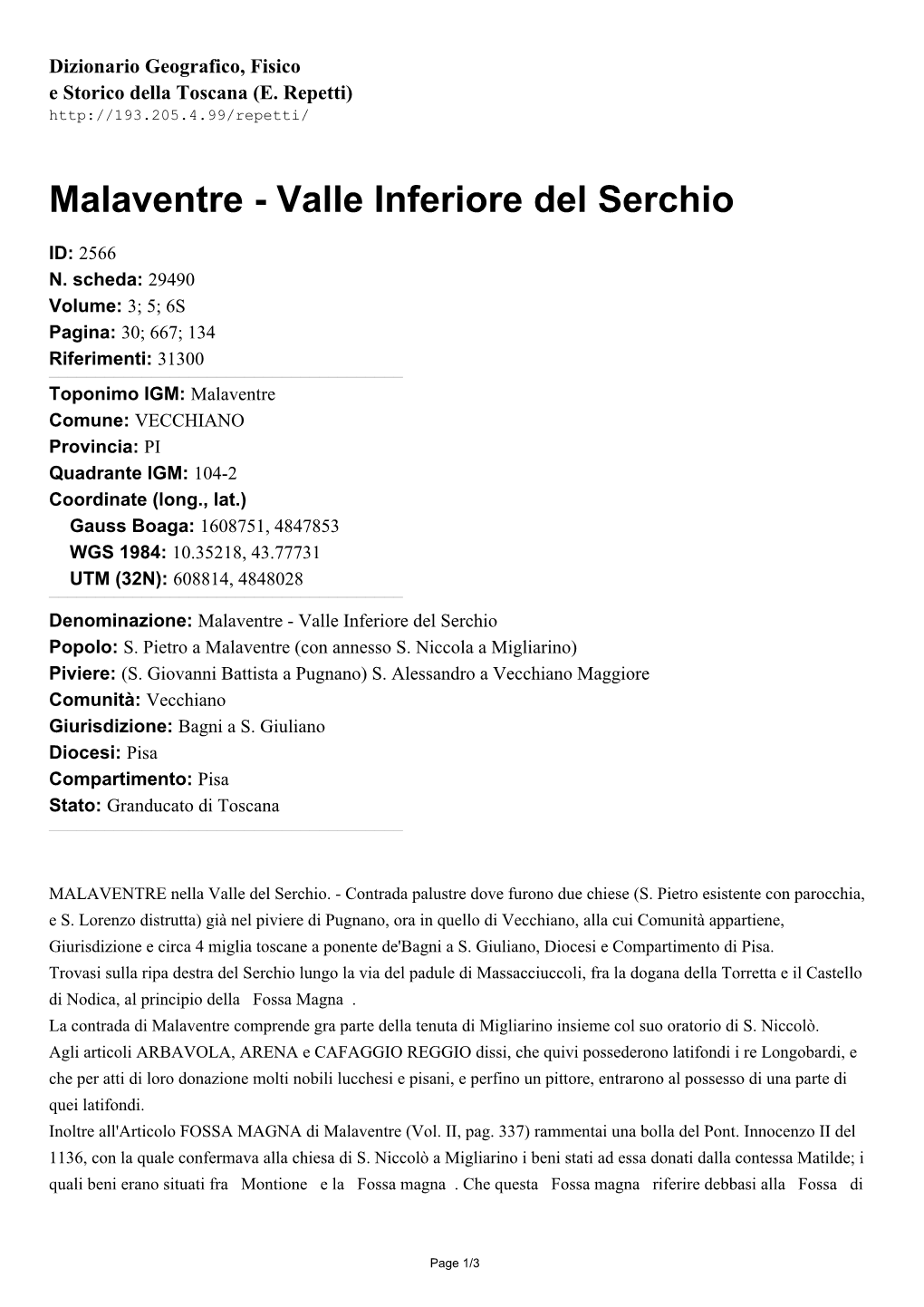 Malaventre - Valle Inferiore Del Serchio