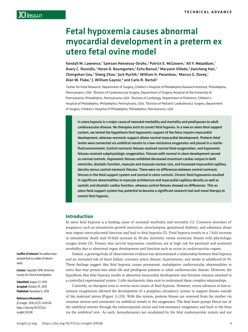 Fetal Hypoxemia Causes Abnormal Myocardial Development in a Preterm Ex Utero Fetal Ovine Model