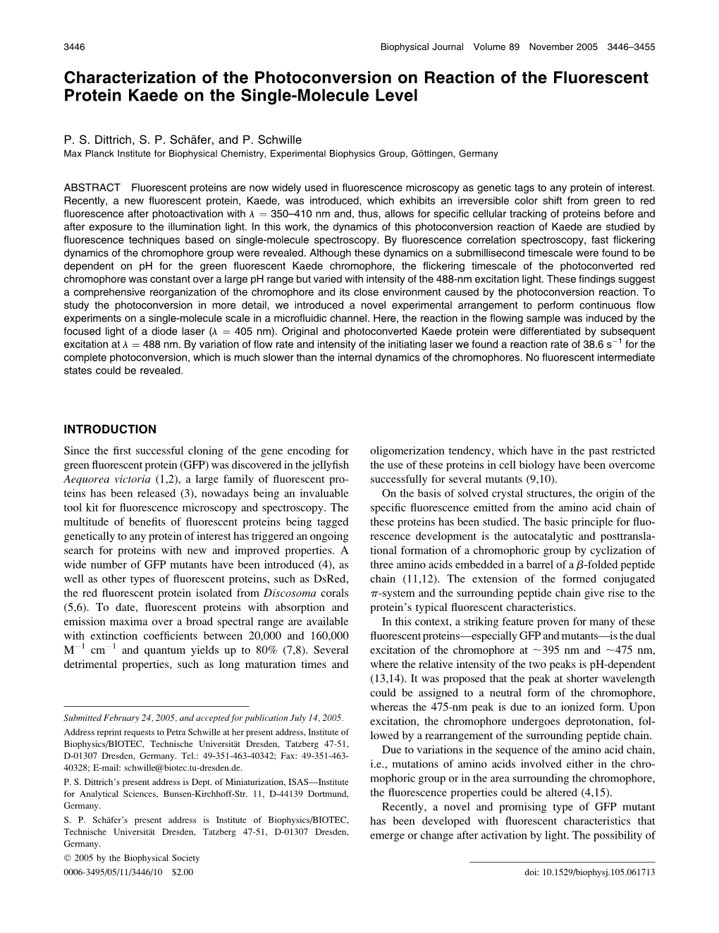 Characterization of the Photoconversion on Reaction of the Fluorescent Protein Kaede on the Single-Molecule Level