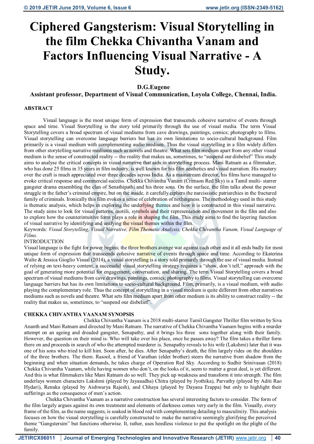 Visual Storytelling in the Film Chekka Chivantha Vanam and Factors Influencing Visual Narrative - a Study