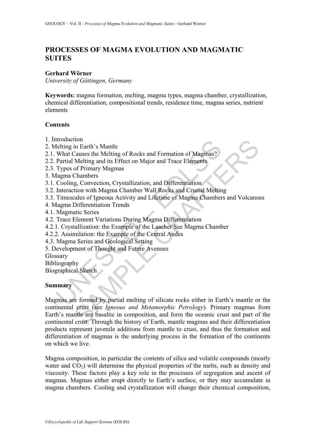 Processes of Magma Evolution and Magmatic Suites - Gerhard Worner