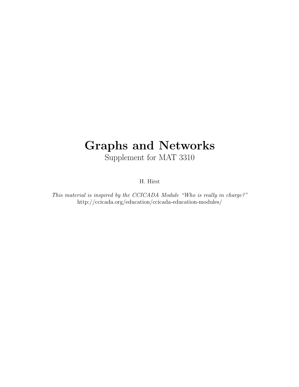 Graphs and Networks Supplement for MAT 3310