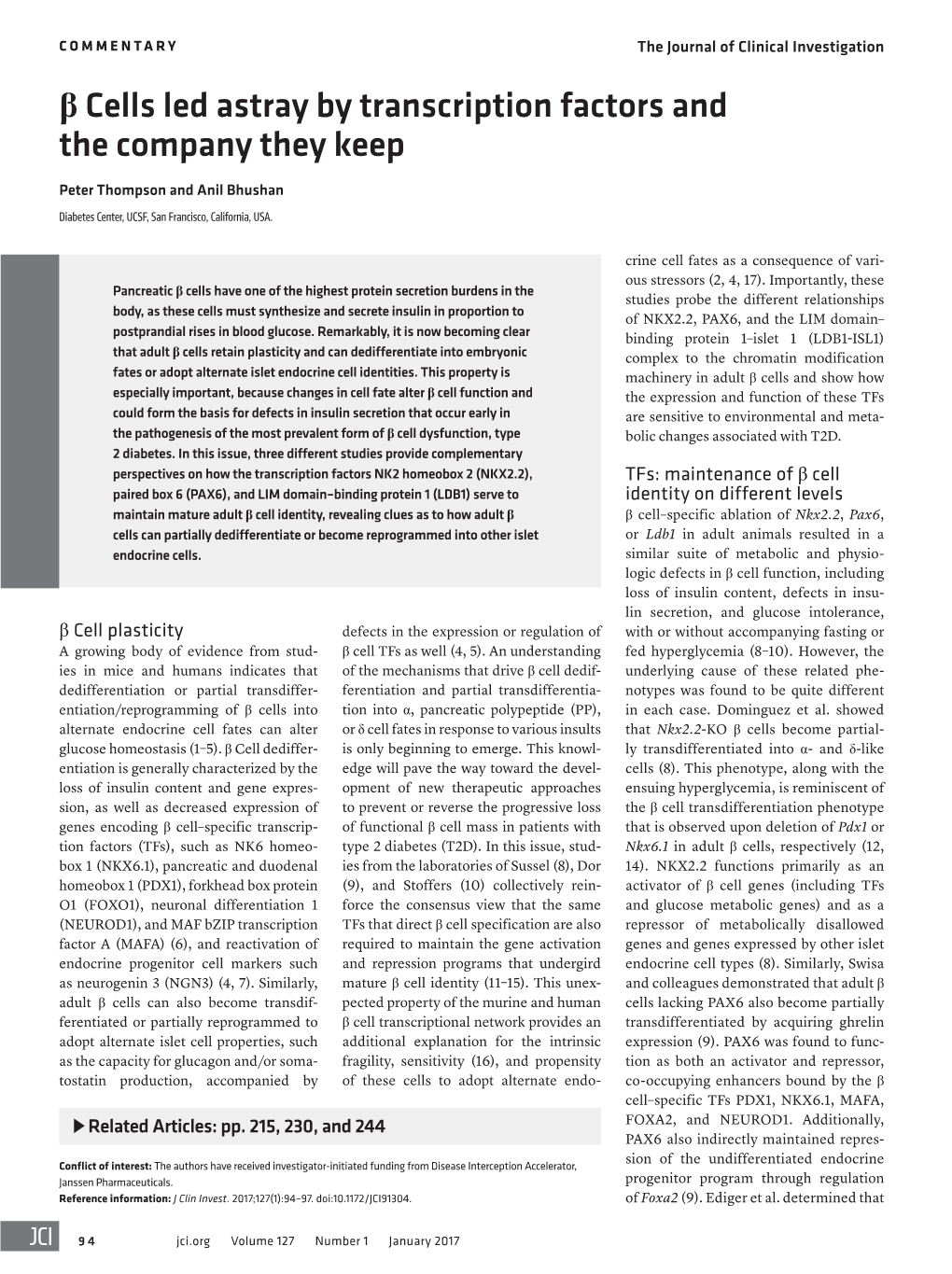 Β Cells Led Astray by Transcription Factors and the Company They Keep