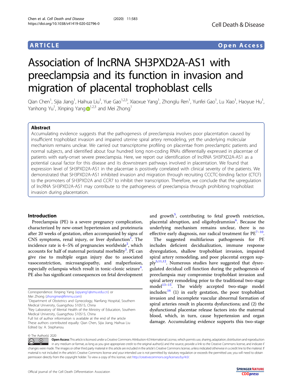 Association of Lncrna SH3PXD2A-AS1 with Preeclampsia