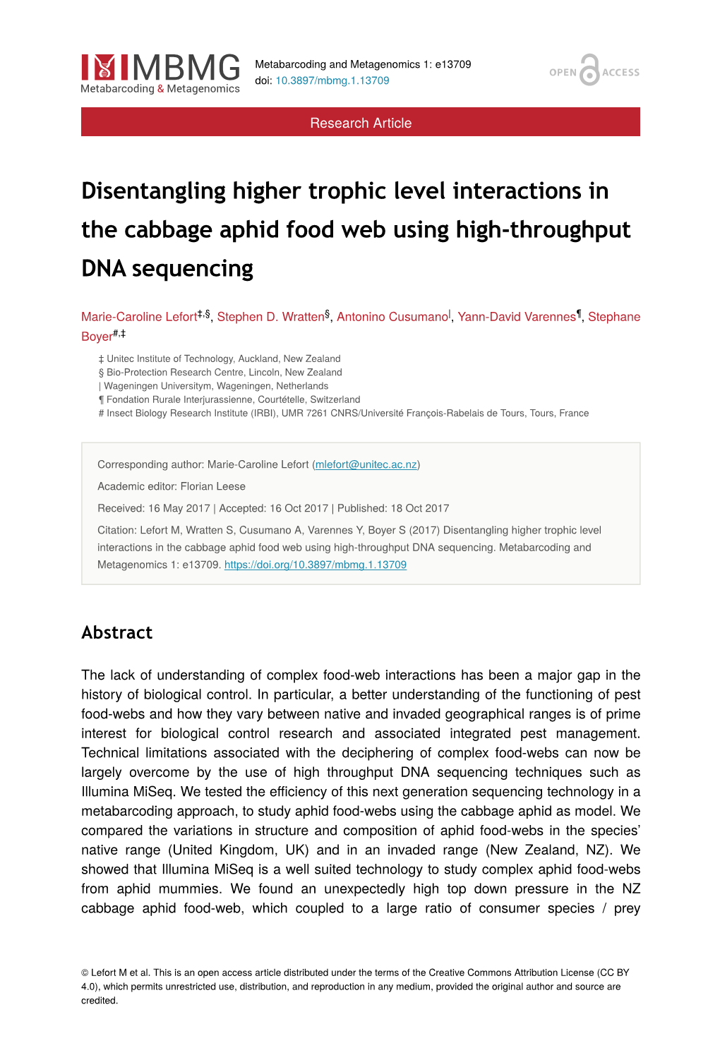 Disentangling Higher Trophic Level Interactions in the Cabbage Aphid Food Web Using High-Throughput DNA Sequencing