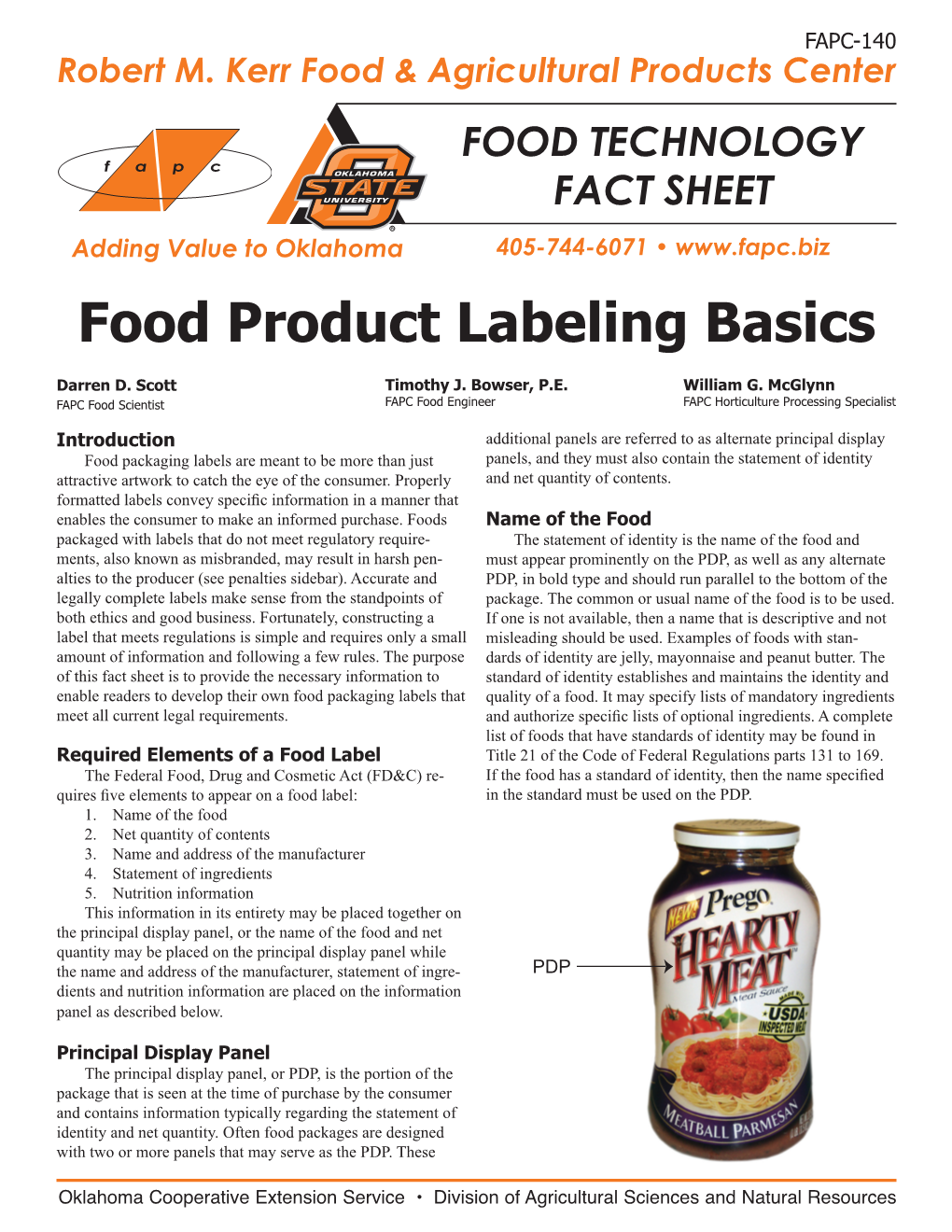 Food Product Labeling Basics Fact Sheet