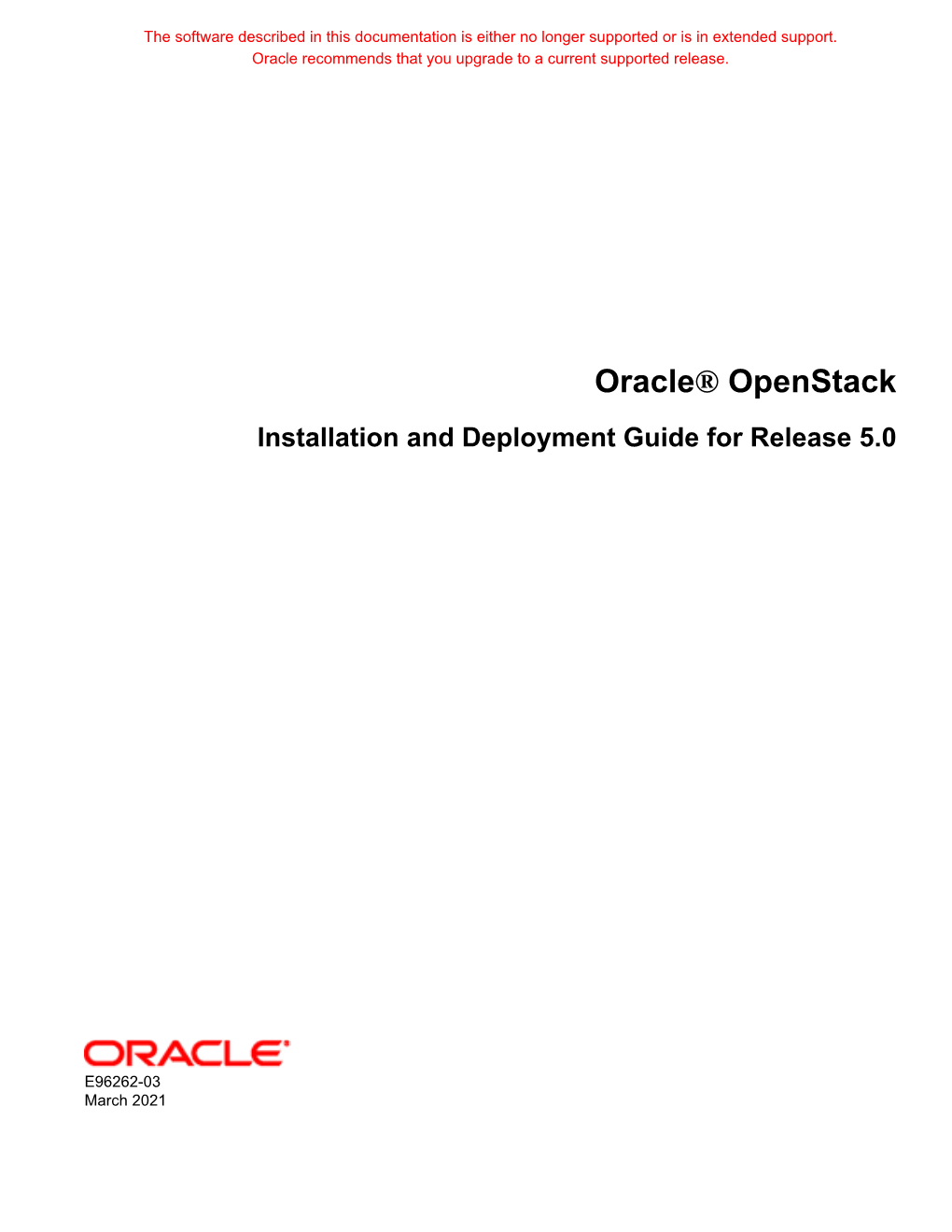 Oracle® Openstack Installation and Deployment Guide for Release 5.0