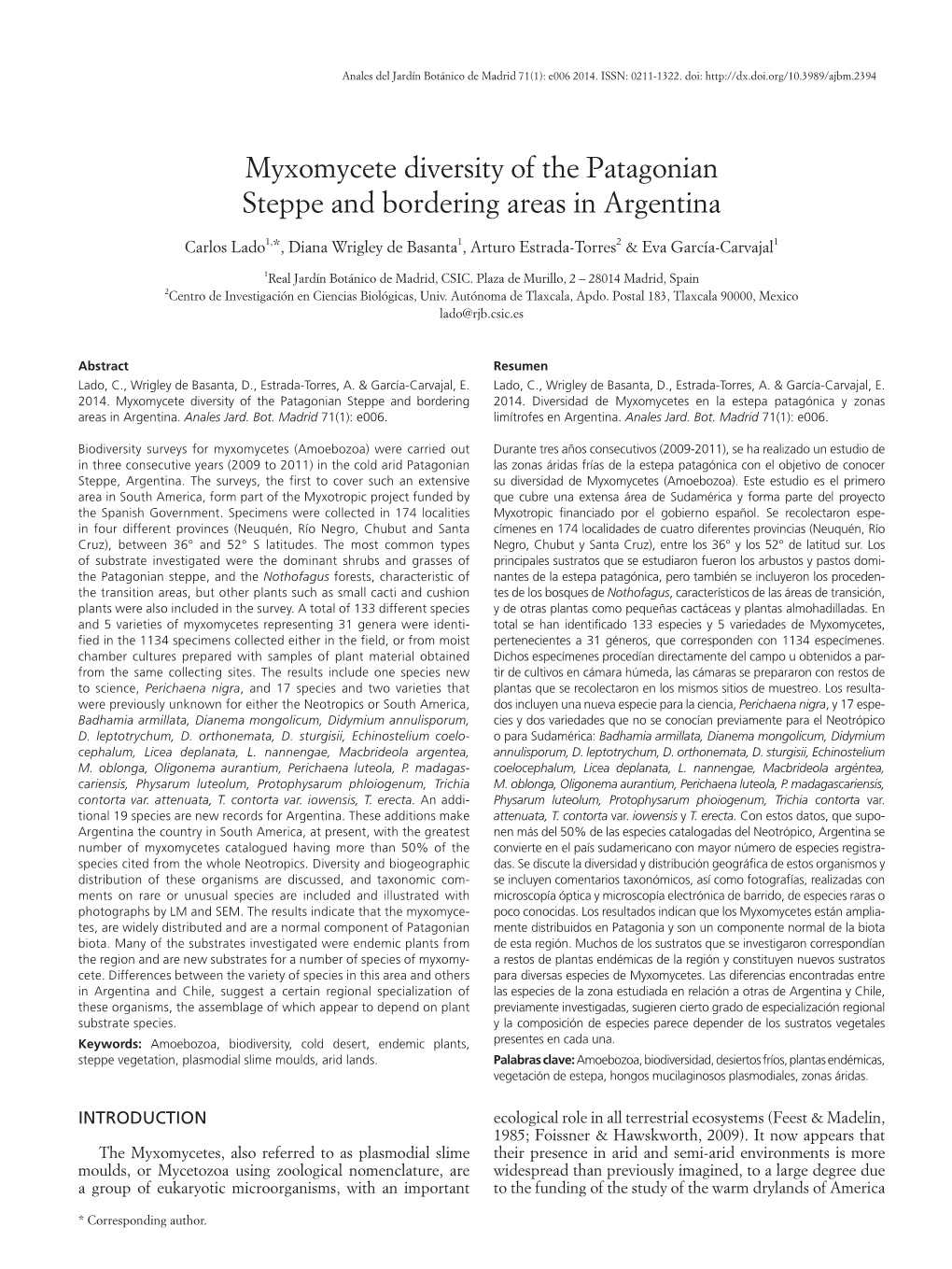 Myxomycete Diversity of the Patagonian Steppe and Bordering Areas in Argentina