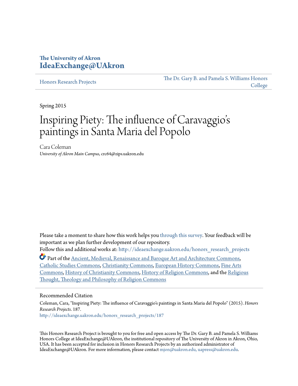 The Influence of Caravaggio's Paintings in Santa Maria Del Popolo