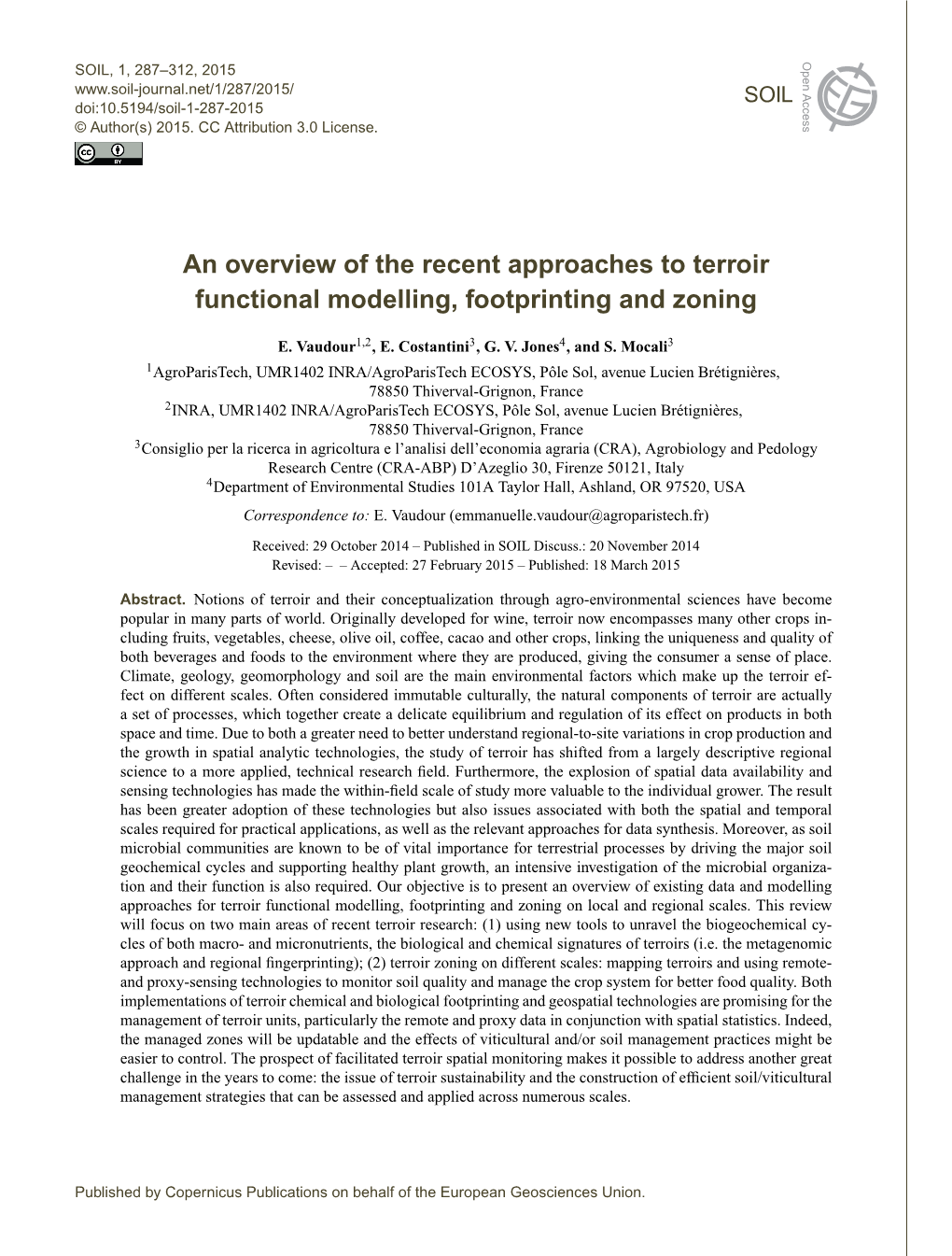 An Overview of the Recent Approaches to Terroir Functional Modelling, Footprinting and Zoning