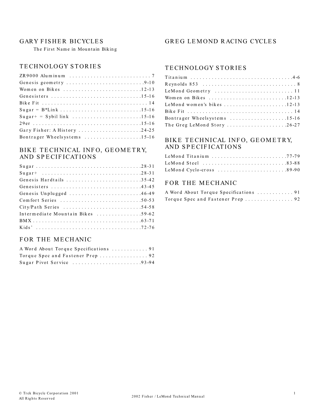 2002 Lemond Technical Manual