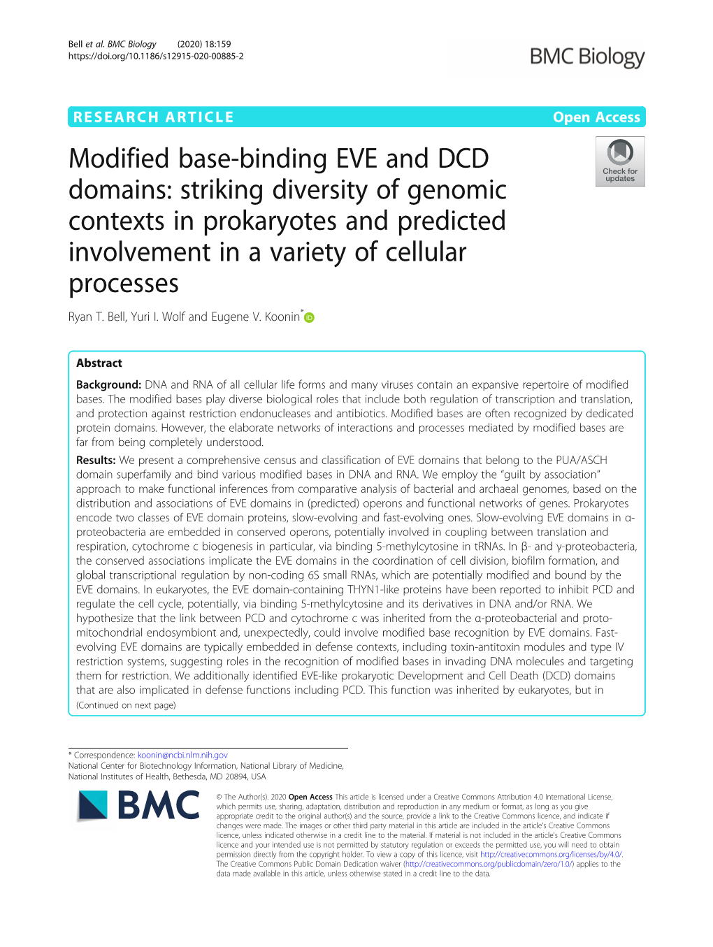 Modified Base-Binding EVE and DCD Domains: Striking Diversity of Genomic Contexts in Prokaryotes and Predicted Involvement in a Variety of Cellular Processes Ryan T