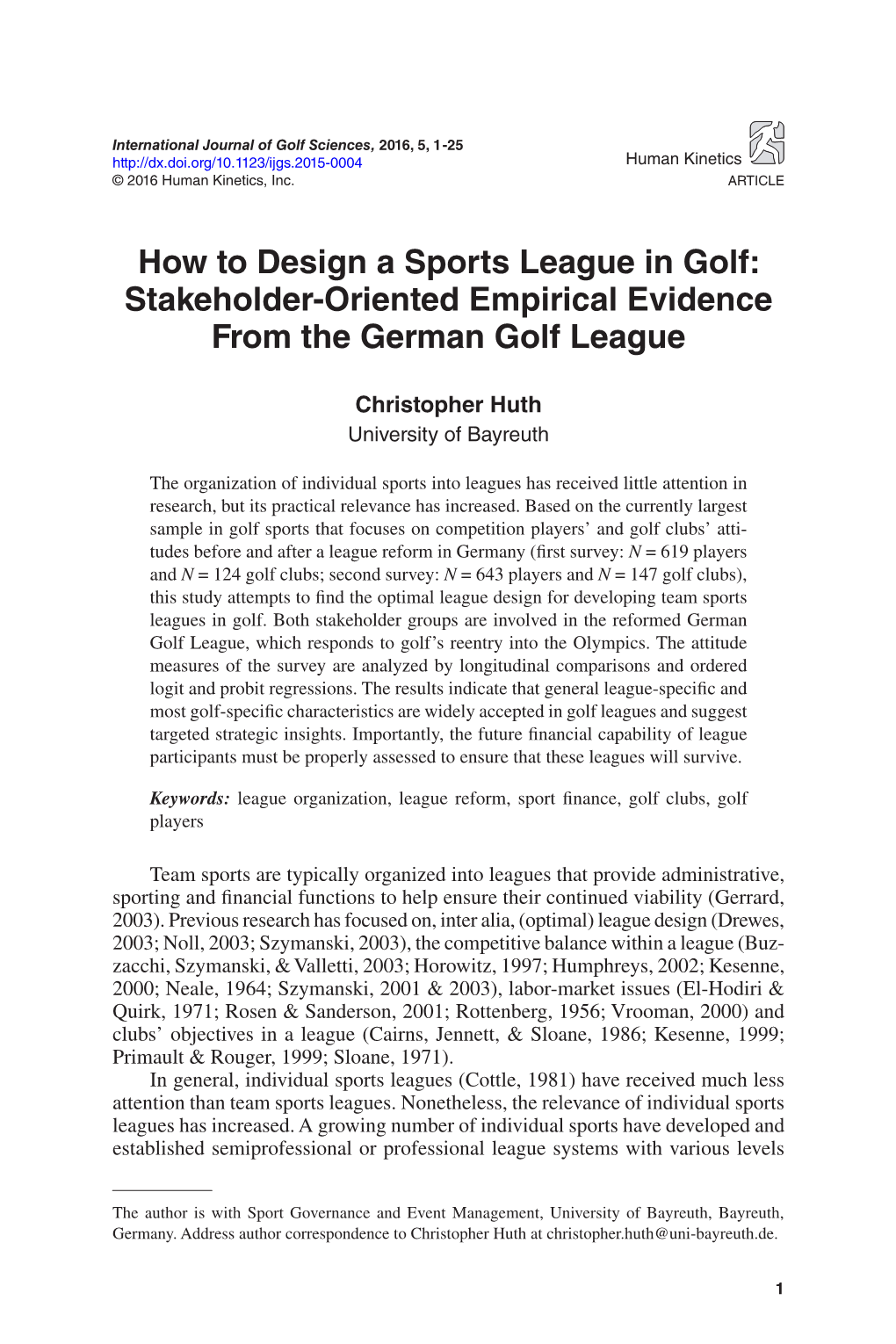 How to Design a Sports League in Golf: Stakeholder-Oriented Empirical Evidence from the German Golf League