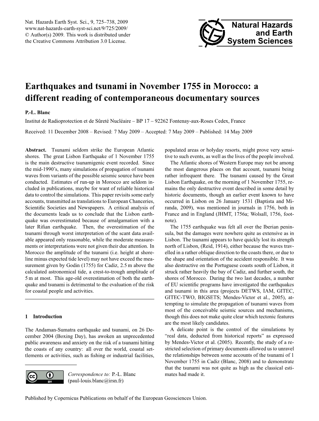 Earthquakes and Tsunami in November 1755 in Morocco: a Different Reading of Contemporaneous Documentary Sources