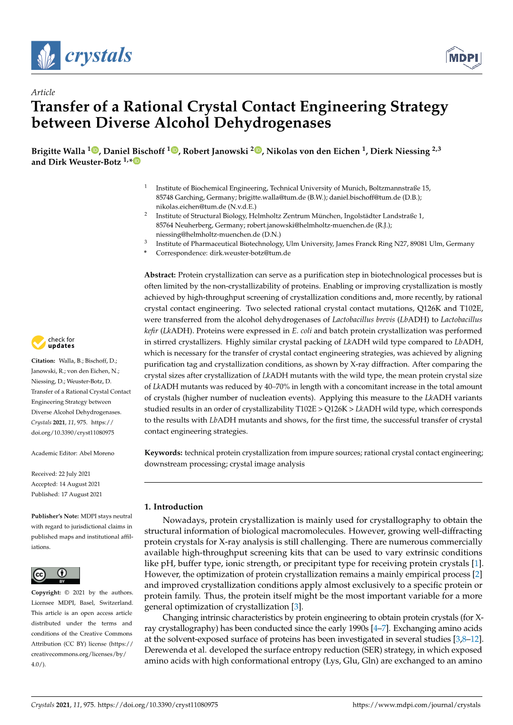 Transfer of a Rational Crystal Contact Engineering Strategy Between Diverse Alcohol Dehydrogenases