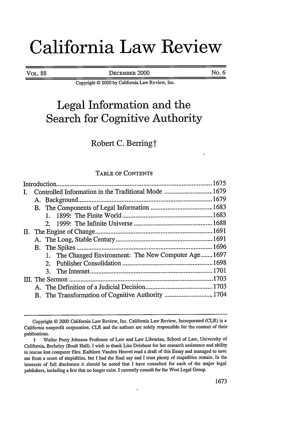 Legal Information and the Search for Cognitive Authority