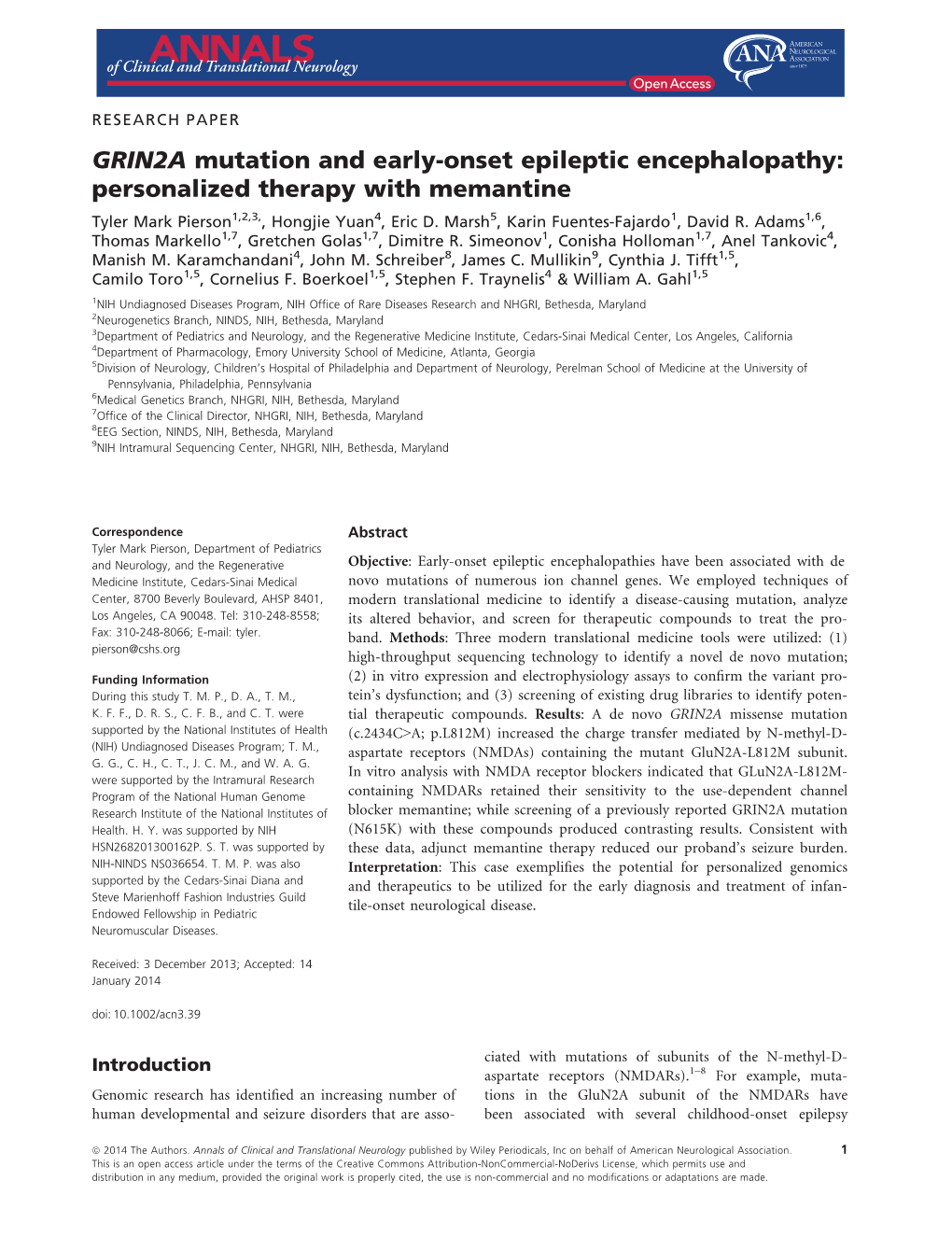 Pierson-Memantine for GRIN2A Related Epilepsy