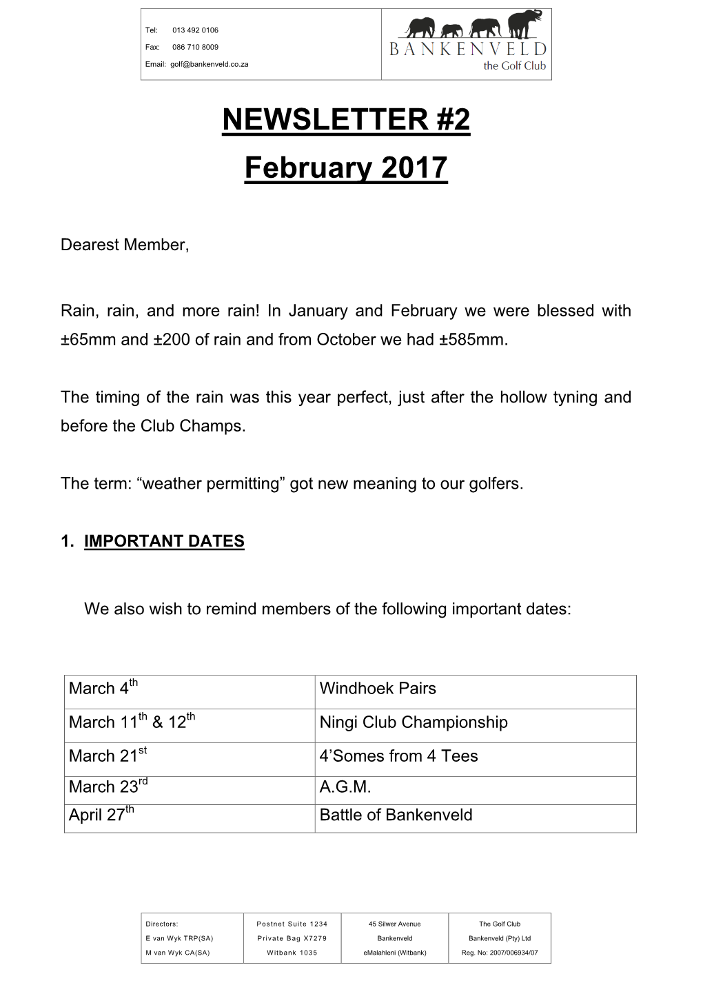 NEWSLETTER #2 February 2017