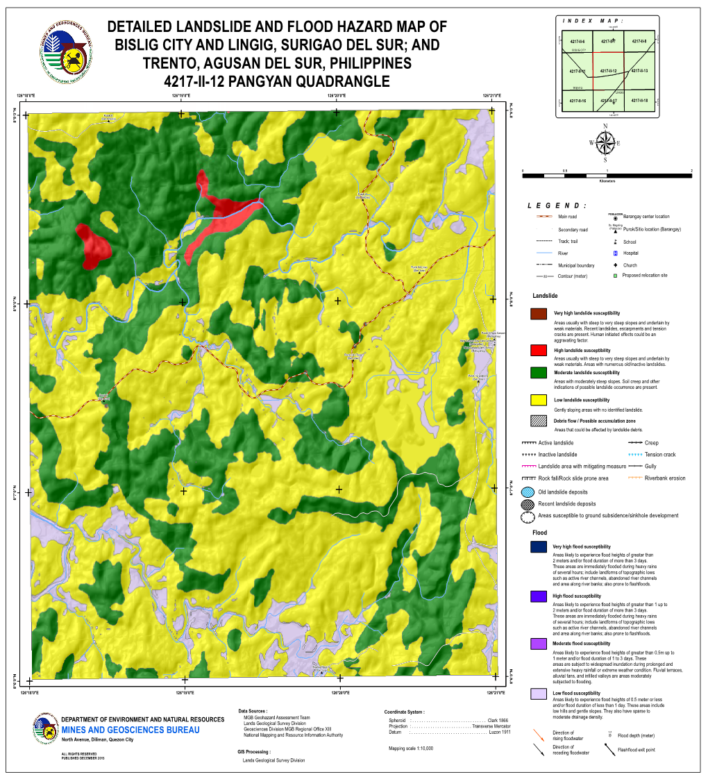 Detailed Landslide and Flood Hazard Map of Bislig City and Lingig, Surigao Del Sur; and Trento, Agusan Del Sur, Philippines 4217