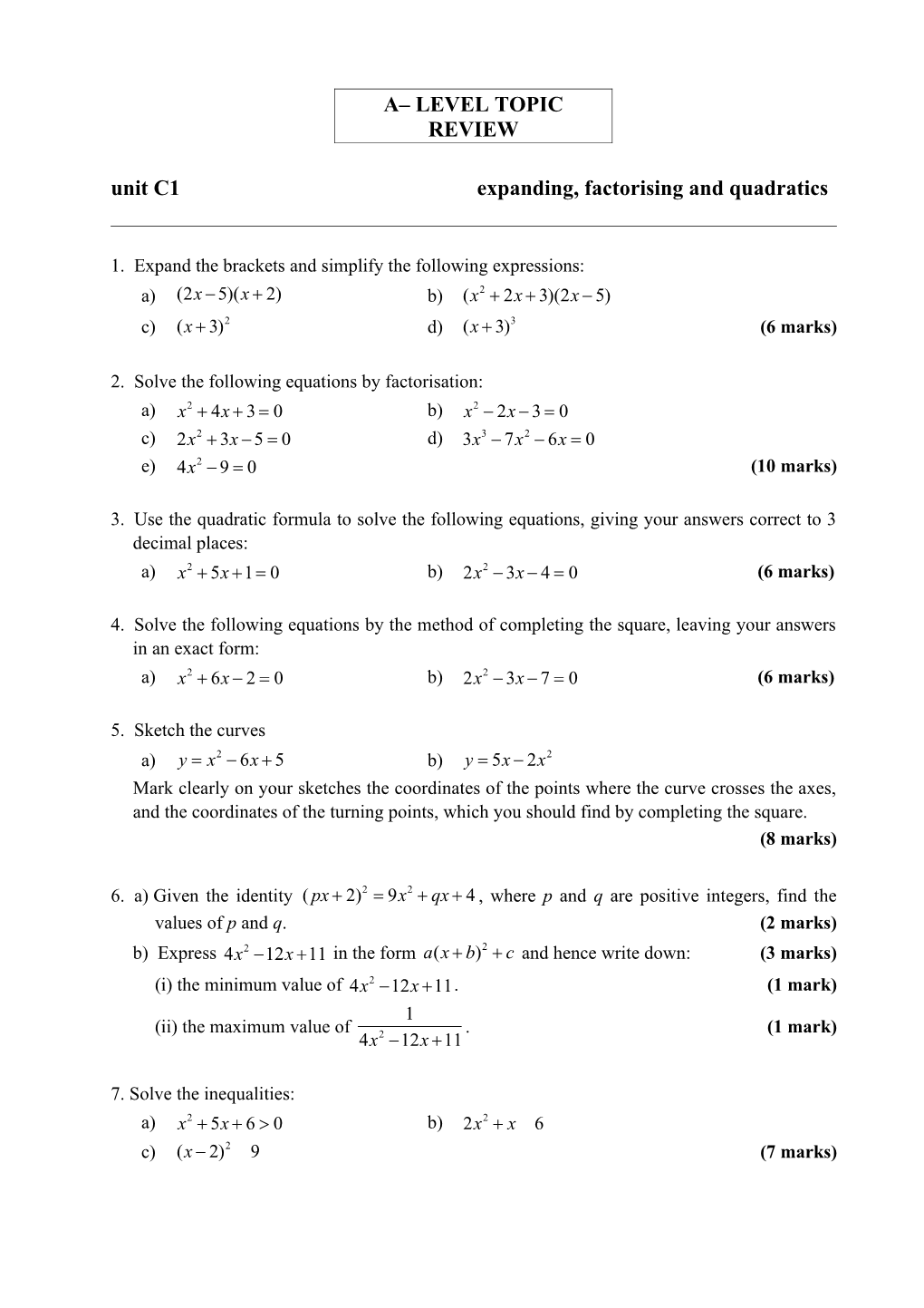 A- Level Topic Review s1