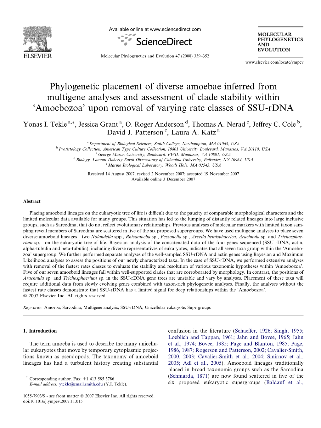 Amoebozoa’ Upon Removal of Varying Rate Classes of SSU-Rdna