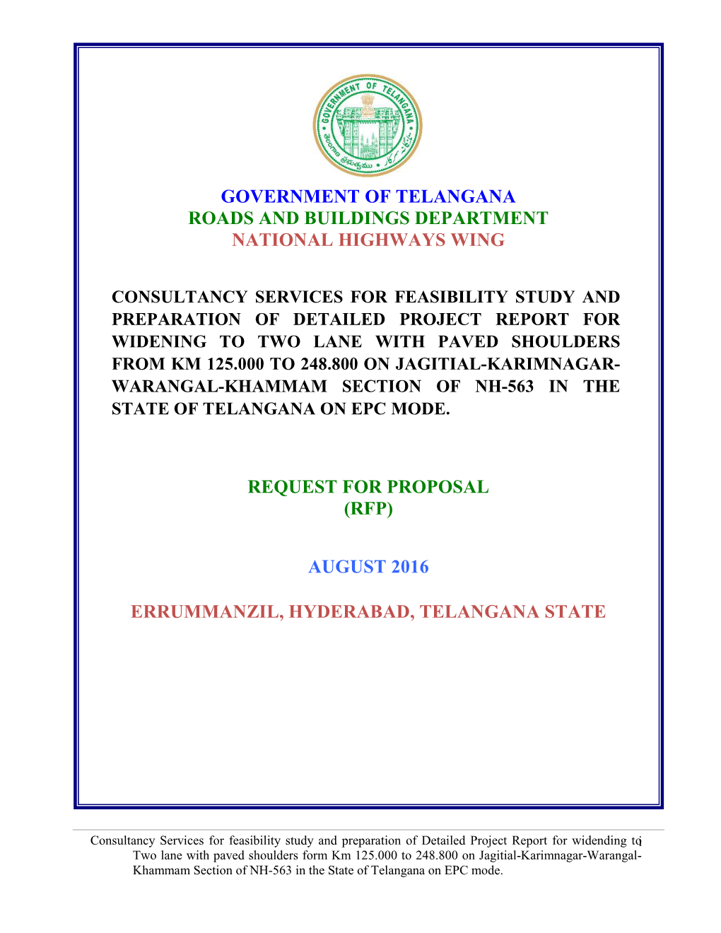 Government of Telangana Roads and Buildings Department National Highways Wing