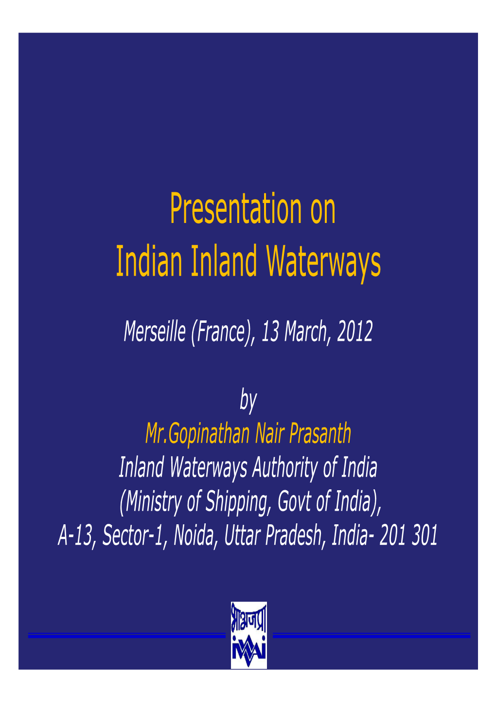 Presentation on Indian Inland Waterways