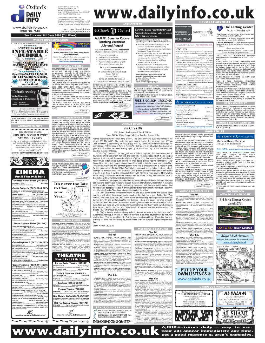 Snail Mail: 10 Kingston Road, Oxford OX2 6EF DAILY Email: Dailyinfo@Dailyinfo.Co.Uk Line Ads@40P/Wd