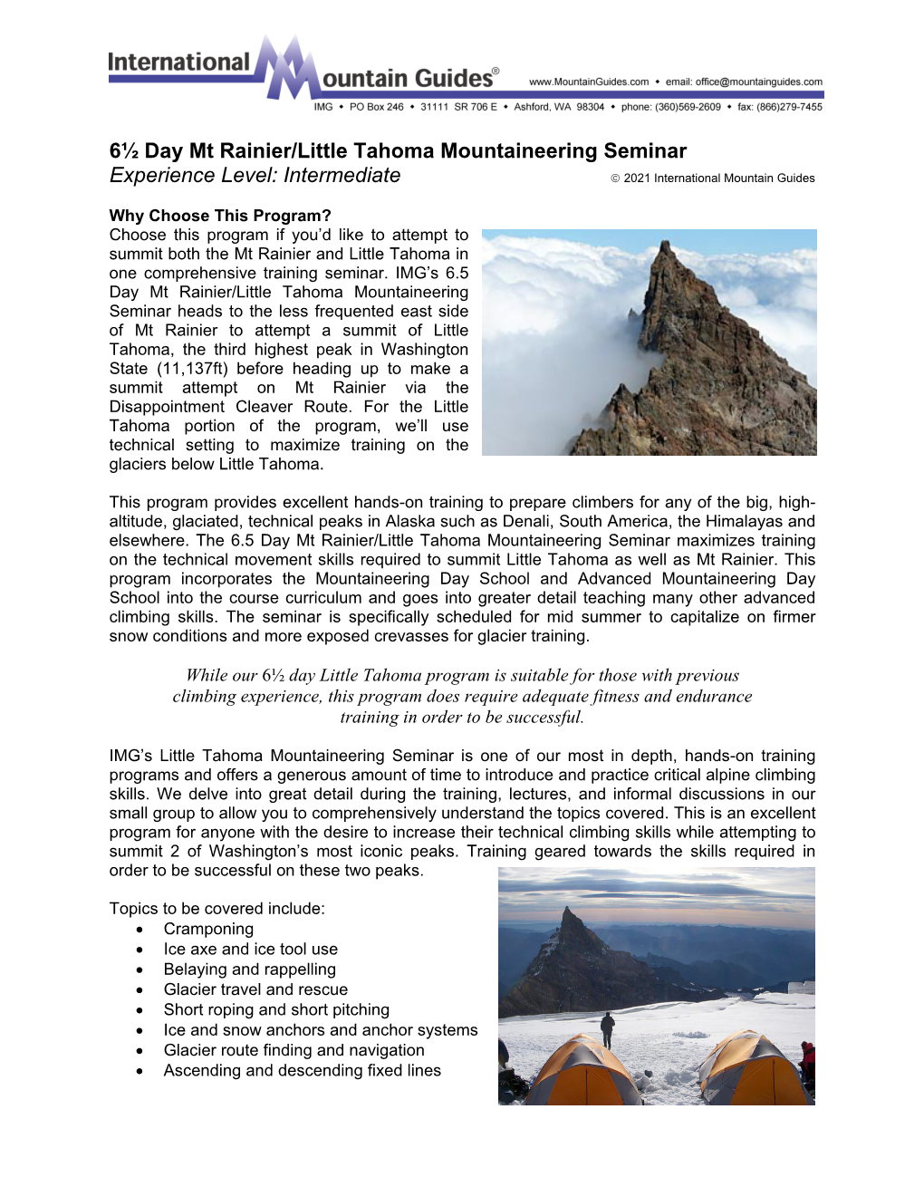 5.5 Day Little Tahoma Mountaineering Seminar