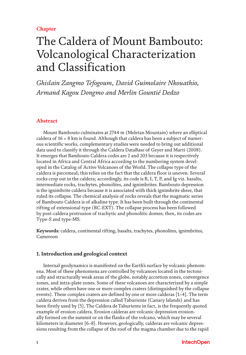 The Caldera of Mount Bambouto: Volcanological Characterization