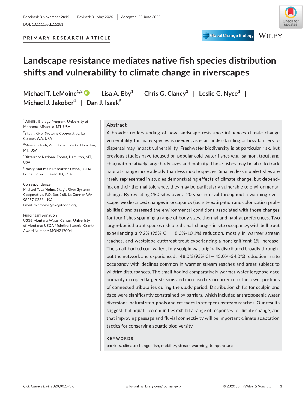 Landscape Resistance Mediates Native Fish Species Distribution Shifts and Vulnerability to Climate Change in Riverscapes